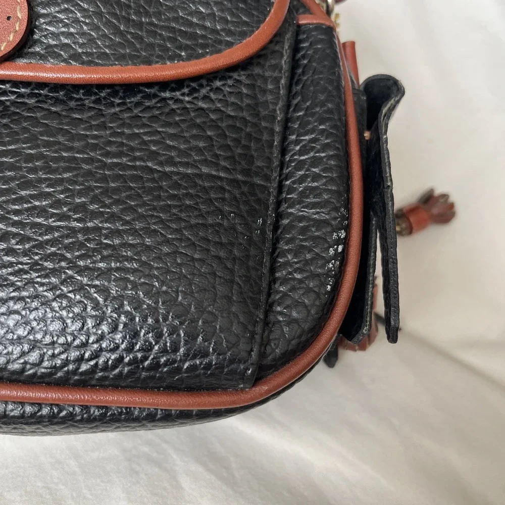 Vintage Cross Body Leather‎ Purse Black Brown Leather Tassel LG Classic Small
